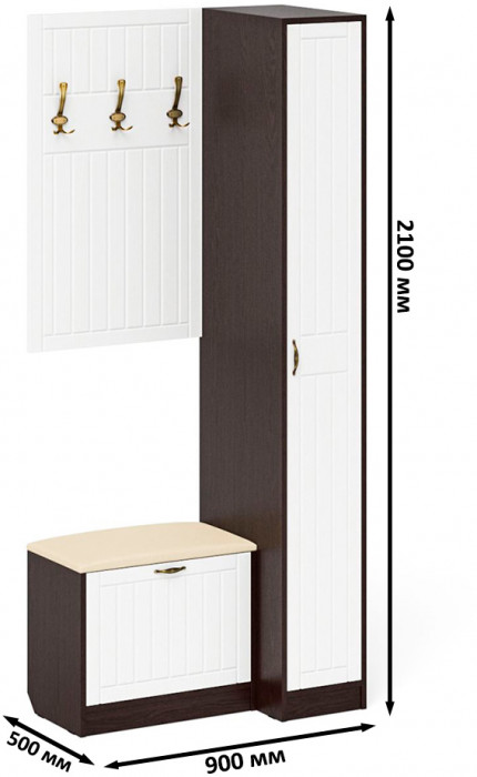 Прихожая П-6 Компоновка № 41, цвет венге/фасады МДФ белое дерево фрезеровка прованс, ШхГхВ 90х50х210 см., универсальная сборка
