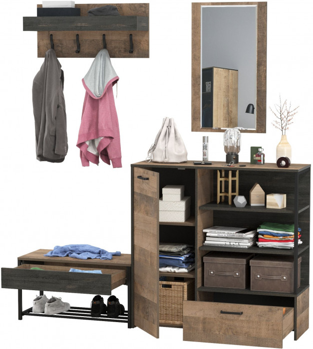 Трувор Прихожая 188, цвет дуб гранж песочный/интра, ШхГхВ 189х36,9х195 см., универсальная сборка