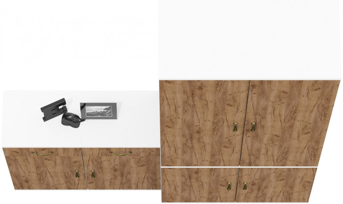 Лидер-8 Шкаф МД 20Б + Тумба МД 3.15 + Тумба МД 3.15, цвет белый шагрень/крафт золото, ШхГхВ 160х37,5х190 см., НЕ универсальная сборка