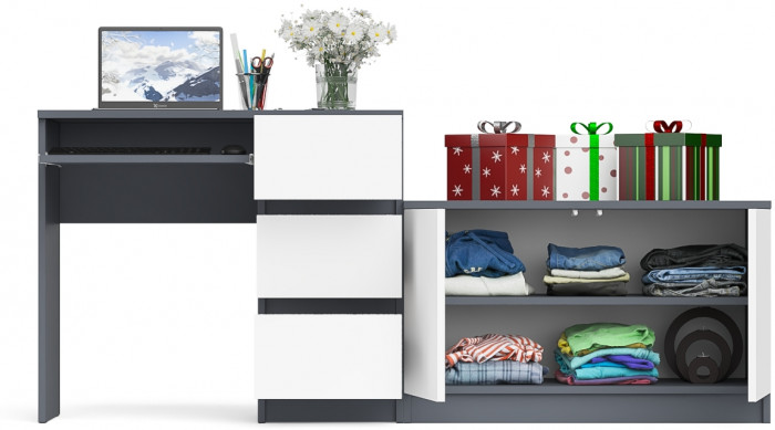 Мори Стол компьютерный МС-6 правый + Тумба МА900.1, цвет графит/белый, ШхГхВ 180,4х50,4х76,6 см., выдвижные ящики справа, НЕ универсальная сборка