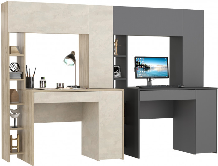 Два стола компьютерных Комфорт 12.71, дуб крафт серый/шёлковый камень/антрацит/тёмно-серый