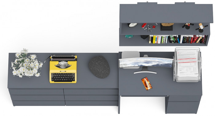 Мори компьютерный стол МС-1 правый + Комод МК1200.6 + Полка 900, графит