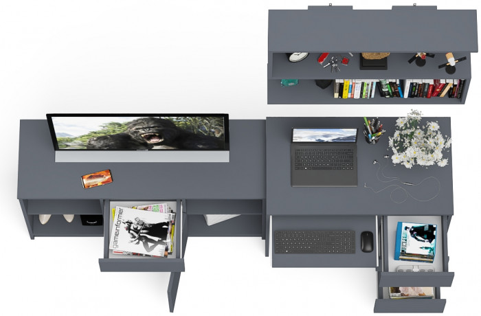 Мори компьютерный стол МС-6 правый + Тумба МТВ1204.1 + Полка 900, графит