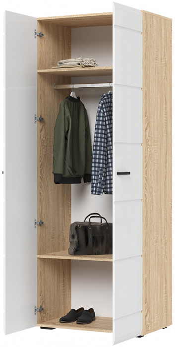 ЛИБЕРТИ ШК 02 Шкаф 2-х створчатый (800х2100х500) Фасад МДФ БЕЛЫЙ ГЛЯНЕЦ/Корпус ДУБ СОНОМА