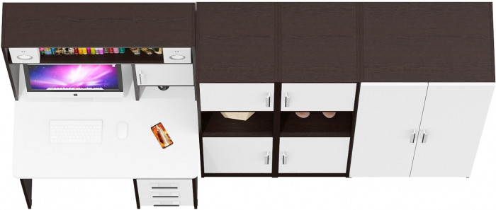 С-МД-СК9 Компоновка № 03, цвет венге/белый шагрень, ШхГхВ 258х70х160 см., НЕ универсальная сборка