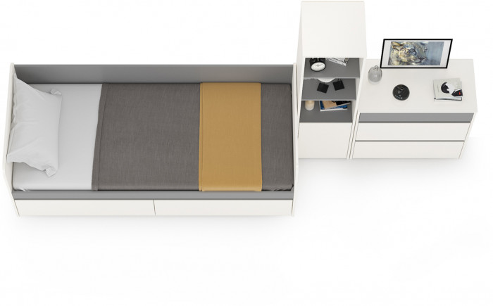 Торонто Компоновка № 24, цвет белый шагрень/стальной серый, ШхГхВ 314х84,4х149,7 см., сп. м. 800х1900 мм., б/м, основание есть, универсальная сборка