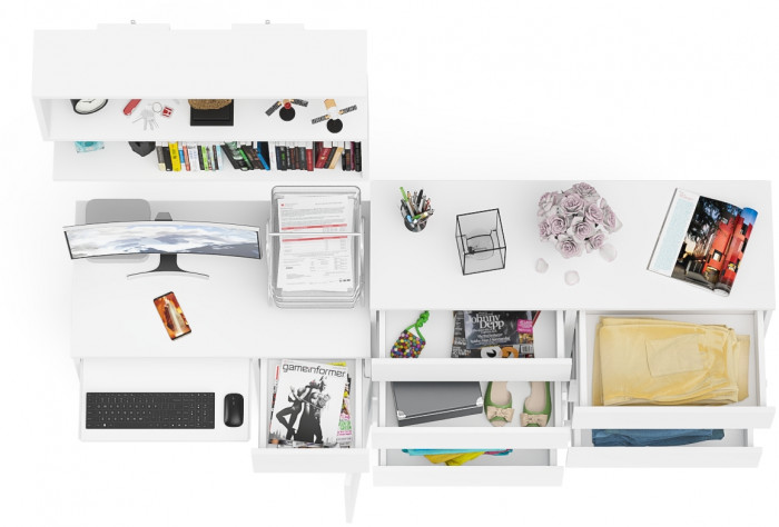 Мори компьютерный стол МС-1 правый + Комод МК1200.8 + Полка 900, белый