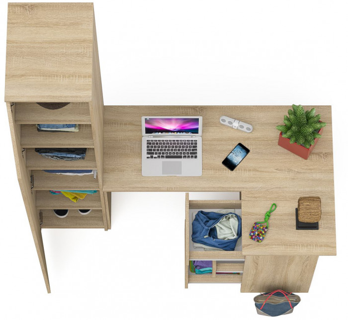 Мори Стол компьютерный МС-16 правый + Пенал МШ400.1, цвет дуб сонома, ШхГхВ 164,8х84,9х209,6 см., выдвижные ящики справа, НЕ универсальная сборка