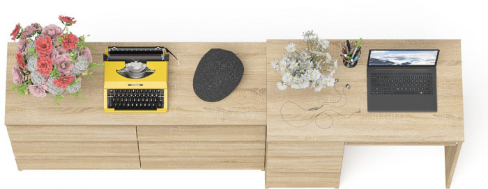 Мори Стол компьютерный МС-6 левый + Комод МК1200.6, цвет дуб сонома, ШхГхВ 210,4х50х76,6 см., выдвижные ящики слева, НЕ универсальная сборка