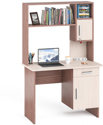 письменный стол с надстройкой С-МД-1-09Н, ясень шимо светлый/ясень шимо тёмный