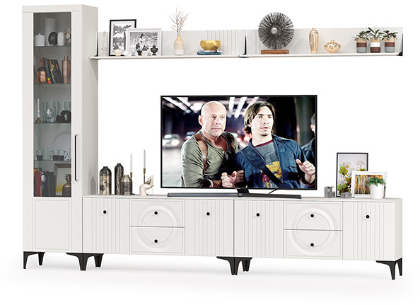 Валенсия Гостиная № 080, ЛДСП белый шагрень/МДФ белый шагрень