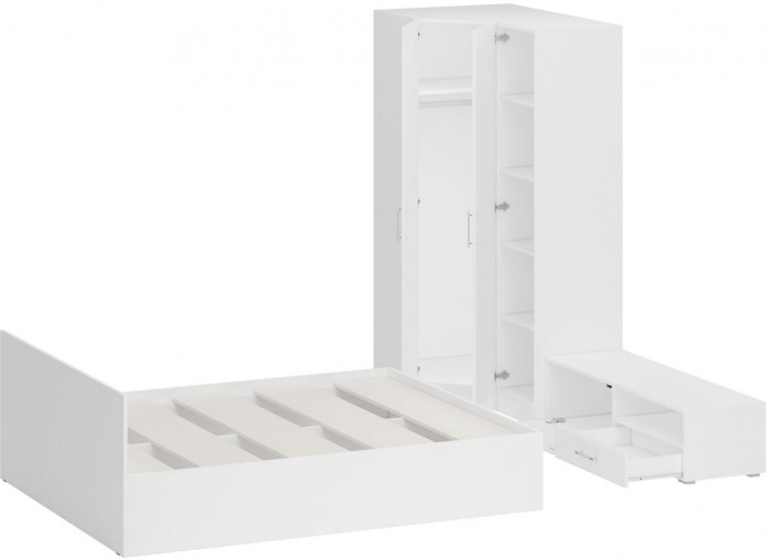Спальня Стандарт 4-1600, цвет белый/фасады ТВ тумбы МДФ белый глянец, сп.м. 1600х2000 мм., без матраса, основание есть