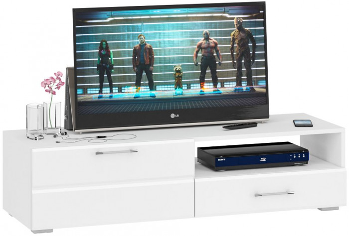 Спальня Стандарт 4-1600, цвет белый/фасады ТВ тумбы МДФ белый глянец, сп.м. 1600х2000 мм., без матраса, основание есть