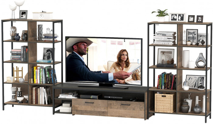 Трувор Гостиная 128, цвет дуб гранж песочный/интра, ШхГхВ 329,8х45,4х146 см., универсальная сборка