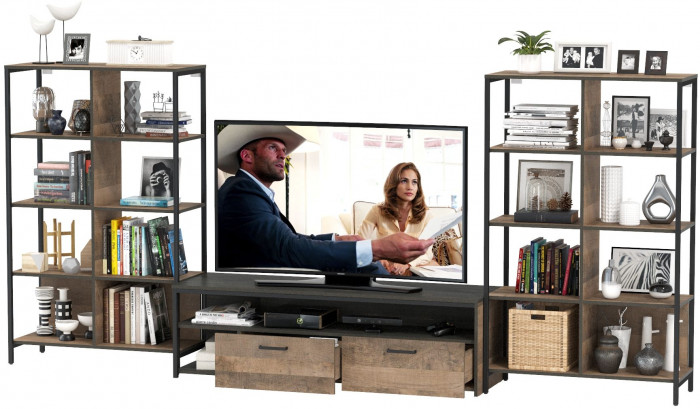 Трувор Гостиная 128, цвет дуб гранж песочный/интра, ШхГхВ 329,8х45,4х146 см., универсальная сборка