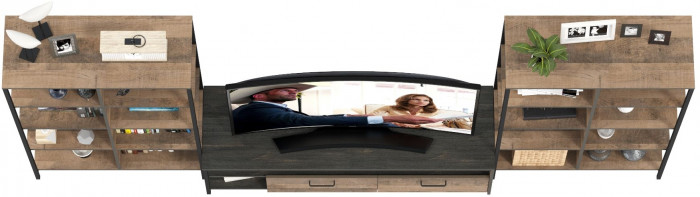 Трувор Гостиная 128, цвет дуб гранж песочный/интра, ШхГхВ 329,8х45,4х146 см., универсальная сборка