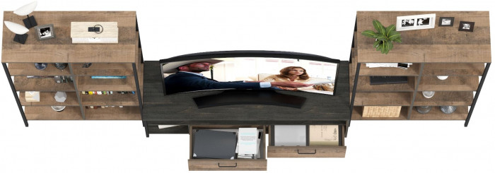 Трувор Гостиная 128, цвет дуб гранж песочный/интра, ШхГхВ 329,8х45,4х146 см., универсальная сборка