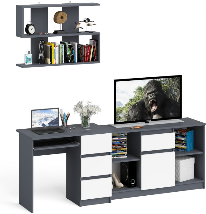 Мори компьютерный стол МС-6 правый + Тумба МТВ1204.1 + Полка 900, графит/белый
