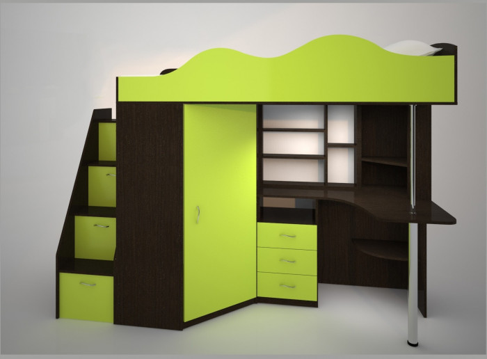 Кровать-чердак Пионер 1 (Дуб молочный/Ирис)