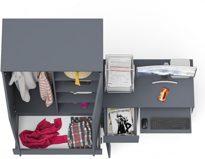 Мори Стол компьютерный МС-1 левый + Шкаф МШ900.1, цвет графит, ШхГхВ 180,4х50,4х179,6 см., выдвижной ящик слева, НЕ универсальная сборка