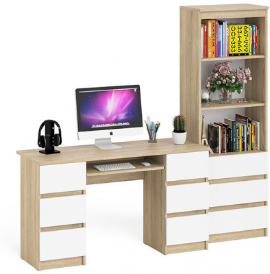Мори Стол компьютерный МС-2 + Стеллаж МСТ600.3, цвет дуб сонома/белый, ШхГхВ 195,8х50х179,6 см., универсальная сборка