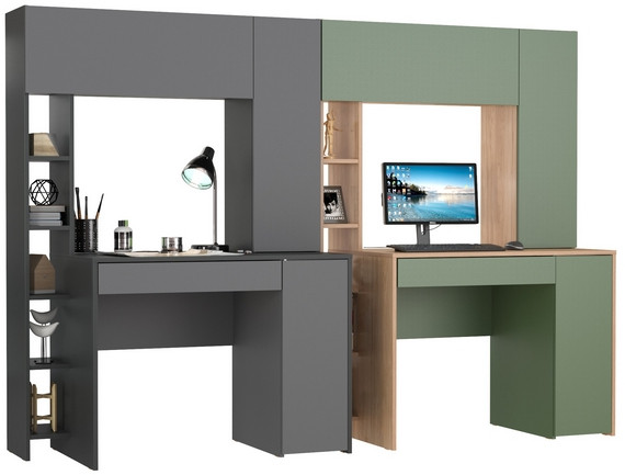Два стола комп.Комфорт 12.71, антрацит/тёмно-серый/гикори рокфорд натуральный/дымчатый зелёный