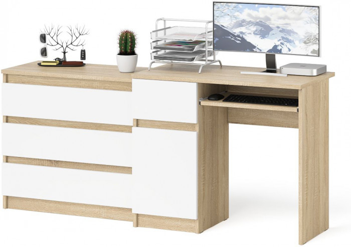 Мори Стол компьютерный МС-1 левый + Комод МК800.1, цвет дуб сонома/белый, ШхГхВ 170,4х50х76,6 см., выдвижной ящик слева, НЕ универсальная сборка