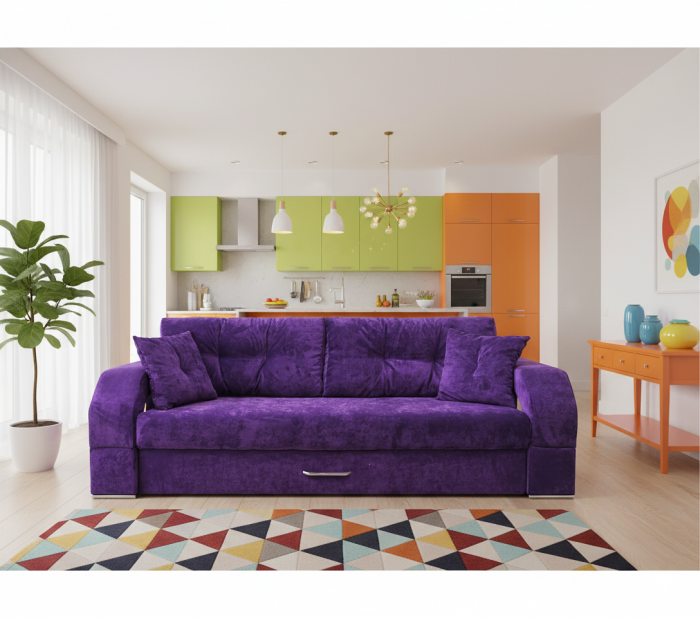 Диван-еврокнижка Манчестер, пружинный блок, 150х195, подсветка, велюр фиолетовый
