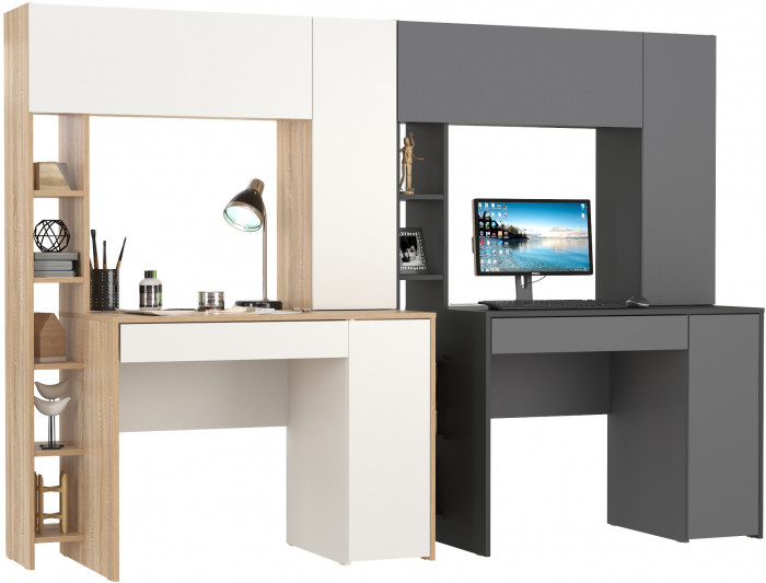 Два стола компьютерных Комфорт 12.71, дуб сонома/белый/антрацит/тёмно-серый