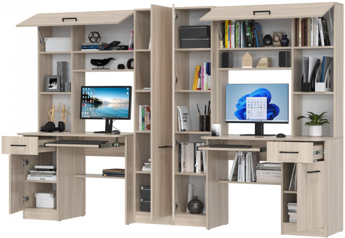 Два стола рабочих 6-0603ТМяс.св Альфа, цвет ясень шимо светлый, ШхГхВ 274х61х181 см., универсальная сборка