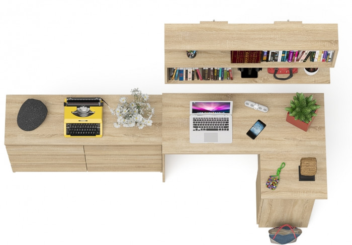 Мори компьютерный стол МС-16 правый + Комод МК1200.6 + Полка 1200, дуб сонома