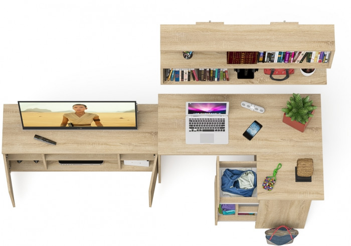 Мори компьютерный стол МС-16 правый + Тумба МТВ1200.1 + Полка 1200, дуб сонома