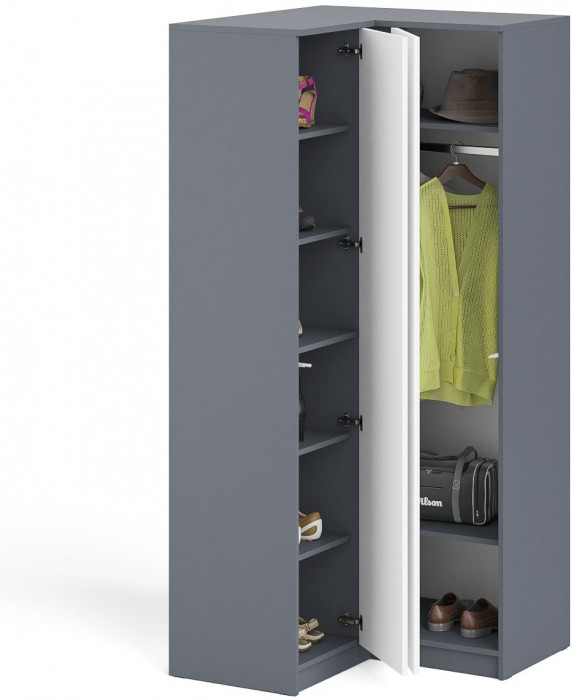 Мори Шкаф угловой МШУ960.1, цвет графит/белый, ШхГхВ 96,4х96,4х209,6 см.