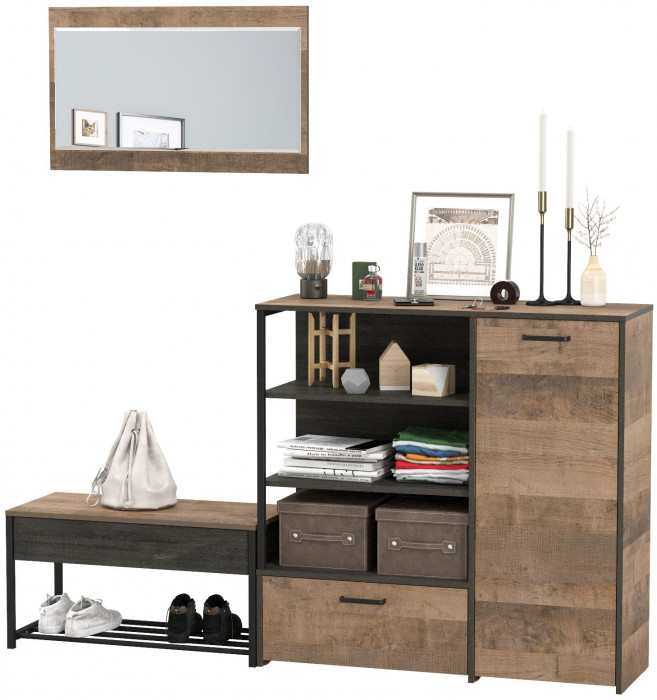 Трувор Прихожая 195, цвет дуб гранж песочный/интра, ШхГхВ 189х36,9х195 см., универсальная сборка