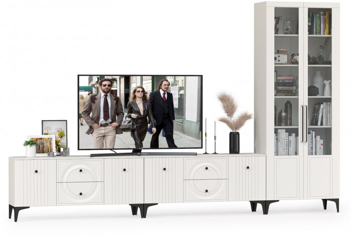 Валенсия Гостиная № 082, ЛДСП белый шагрень/МДФ белый шагрень