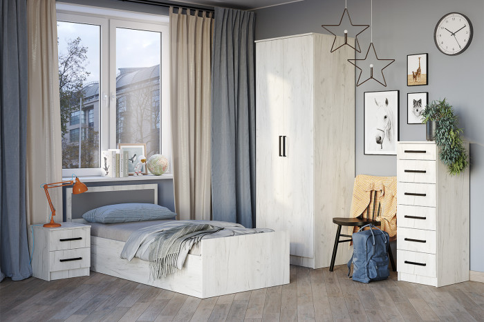 Кровать с реечным настилом Фиеста ЛИТ 90х200, Дуб крафт белый