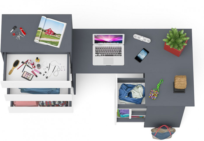 Мори компьютерный стол МС-16 правый + Комод МК700.5, графит/белый