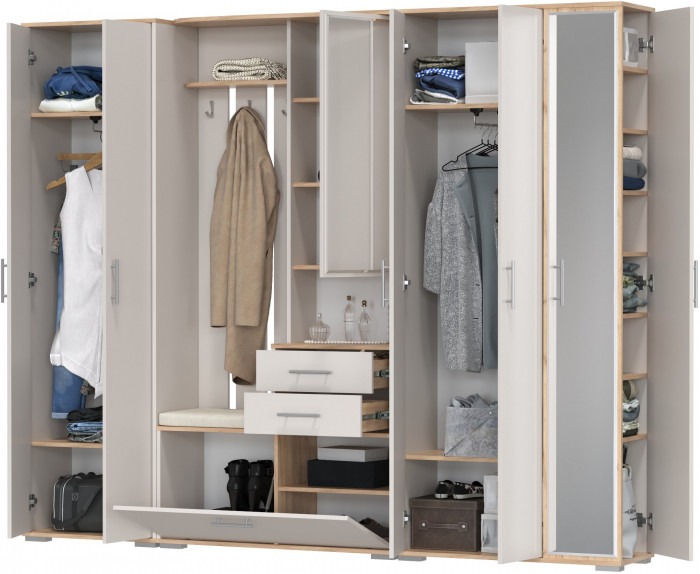 Прихожая Домино 6, дуб крафт золотой/кашемир серый