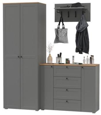 Остин Прихожая 15, цвет серый графит/дуб крафт золотой, ШхГхВ 200х54,3х229,6 см., универсальная сборка