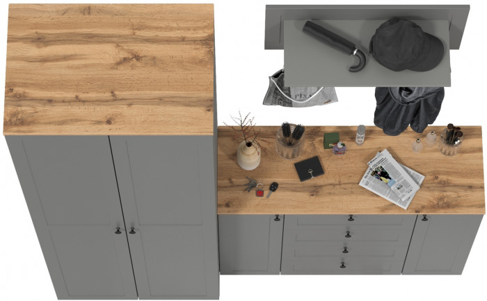 Остин Прихожая 15, цвет серый графит/дуб крафт золотой, ШхГхВ 200х54,3х229,6 см., универсальная сборка