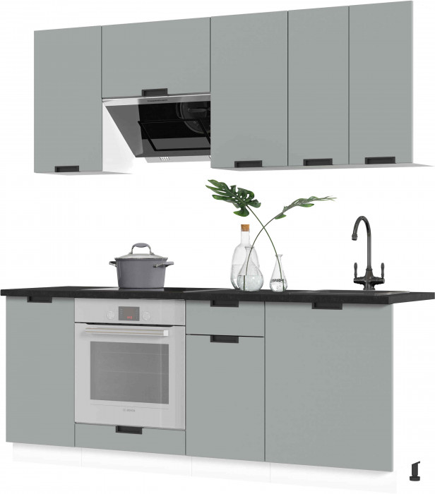 Кухня Сахара 2 м белый/холст грей (столешница кастилло темный)