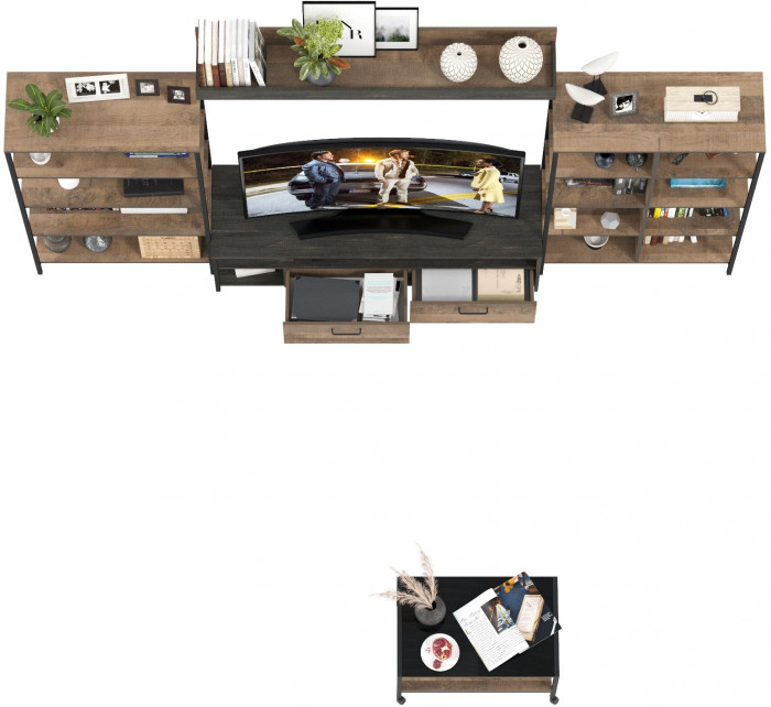 Трувор Гостиная 141, цвет дуб гранж песочный/интра, ШхГхВ 322,6х45,4х195 см. + 70х45х46 см., универсальная сборка