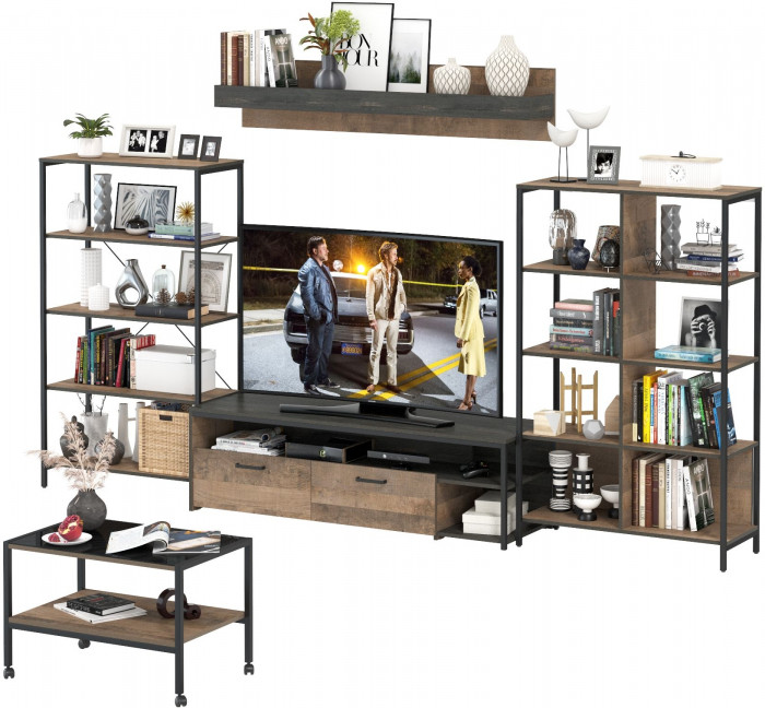 Трувор Гостиная 141, цвет дуб гранж песочный/интра, ШхГхВ 322,6х45,4х195 см. + 70х45х46 см., универсальная сборка