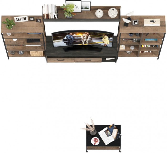 Трувор Гостиная 141, цвет дуб гранж песочный/интра, ШхГхВ 322,6х45,4х195 см. + 70х45х46 см., универсальная сборка