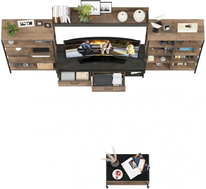 Трувор Гостиная 141, цвет дуб гранж песочный/интра, ШхГхВ 322,6х45,4х195 см. + 70х45х46 см., универсальная сборка