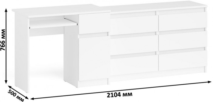 Мори компьютерный стол МС-1 правый + Комод МК1200.6, белый