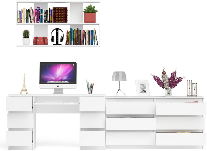 Мори компьютерный стол МС-2 + Комод МК1380.6 + Полка 1200, белый