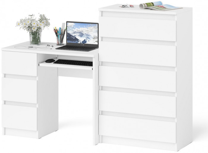 Мори компьютерный стол МС-6 левый + Комод МК700.5, белый