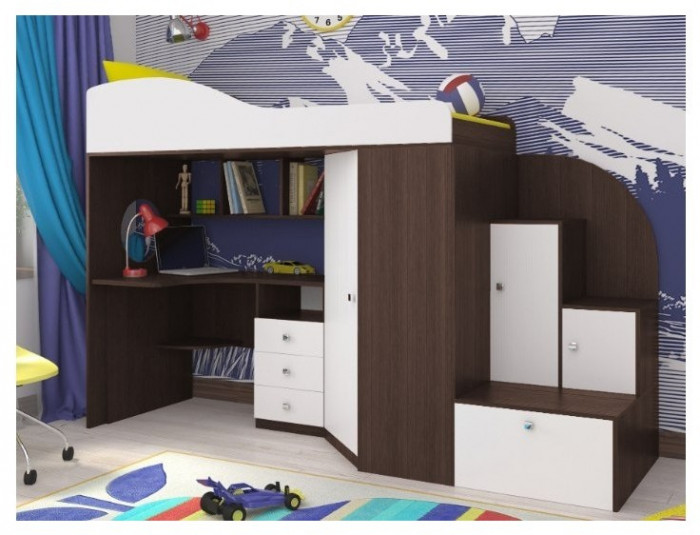 Кровать-чердак Кадет 1 (Белое дерево/Ирис)