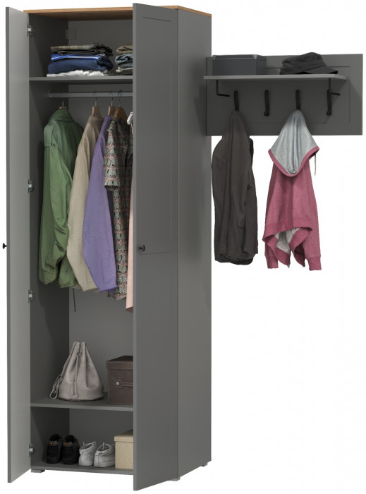 Остин Прихожая 08, цвет серый графит/дуб крафт золотой, ШхГхВ 159,7х54,3х229,6 см., универсальная сборка